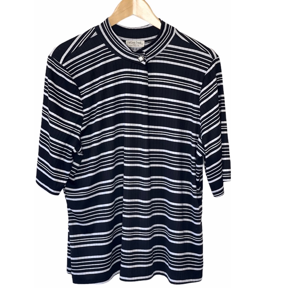 Full Circle Trends Black Striped Mock Blouse 2X